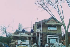 Bricklayers at work on extension and loft conversion