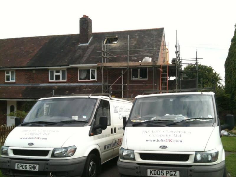 Front elevation to a loft conversion in Portsmouth, Velux window and gable wall. case study 9.