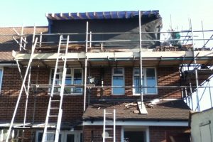 Construction of rear elevation flat roof dormer day 2 of loft conversion in Portsmouth