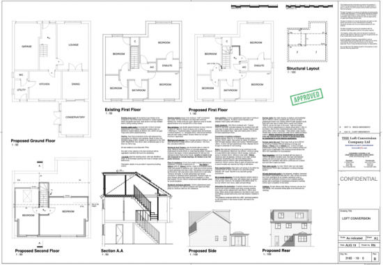 Architectural drawings of a loft conversion in Portsmouth area.