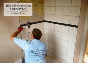 Tiling the en-suite shower room in a loft conversion. Shower suite position in the front elevation dormer.